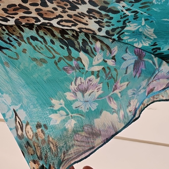 Floral Leopard Print Blue Top. Y2K Fairycore Semi Sheer Tunic 2X By NOTATIONS - Picture 3 of 7